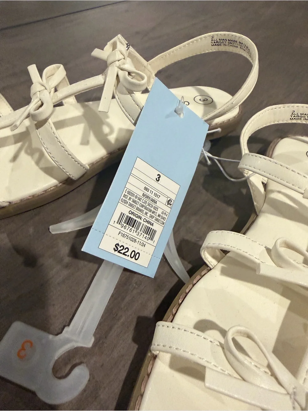 Girls White Cat & Jack Brand  Strappy Bow Flat Sandals